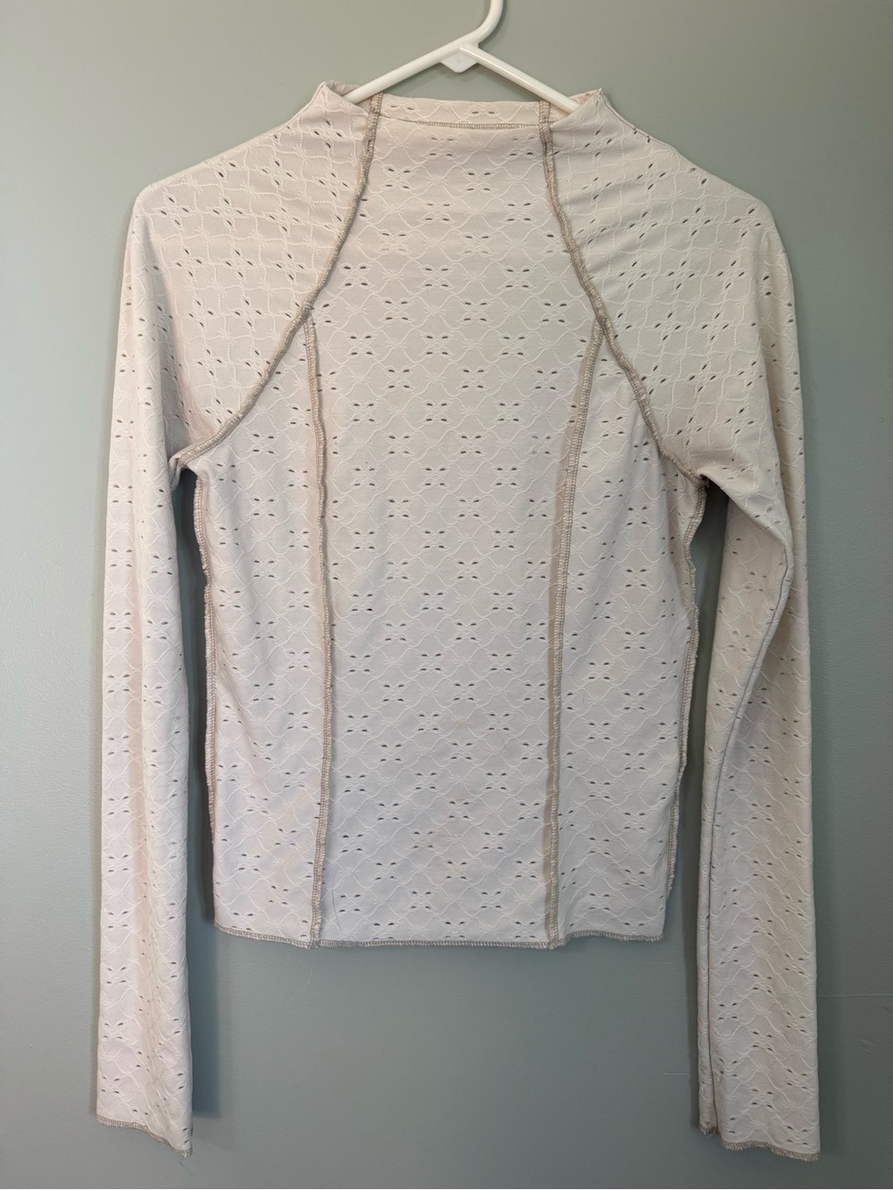 Urban Outfitters Cream Eyelet Long-Sleeve Tee with Contrast Seams